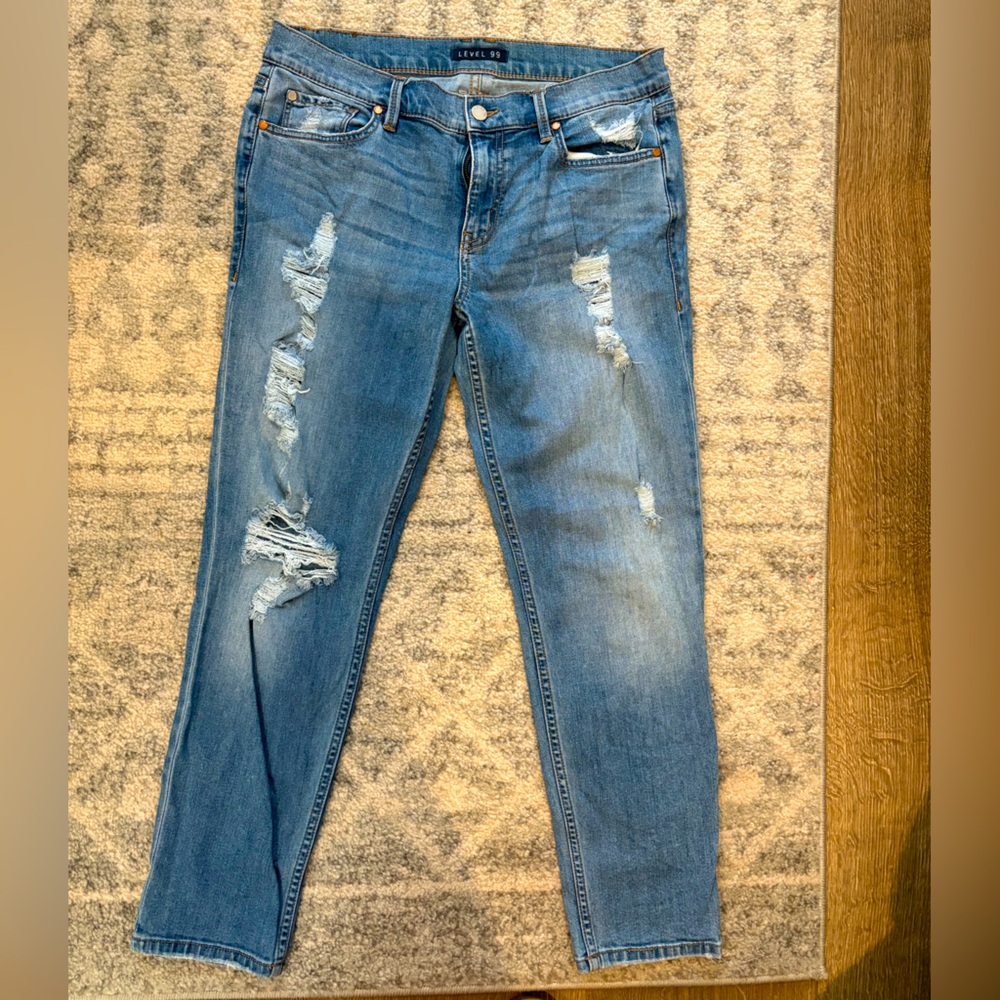 Level 99 Straight Leg Distressed Jeans